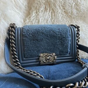 CHANEL 2013-2014 Small Leather and Fur Boy Flap crossbody bag